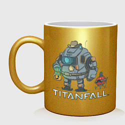 Кружка керамическая Титанфол арт хеллоувин TITANFALL, цвет: золотой