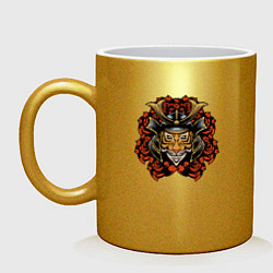 Кружка керамическая Тигр - самурай, цвет: золотой