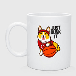 Кружка керамическая JUST DUNK IT корги, цвет: белый