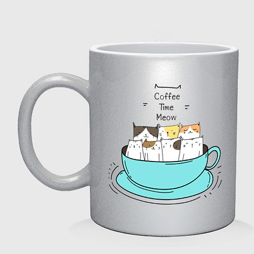 Кружка ВРЕМЯ КОФЕ МЯУ COFFEE TIME MEOW / Серебряный – фото 1