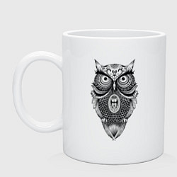 Кружка керамическая Сова в стиле Мандала Mandala Owl, цвет: белый