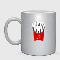 Кружка керамическая Картошка Фри Клавиши Фортепиано, цвет: серебряный