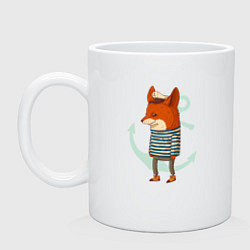 Кружка керамическая Лис-моряк с якорем, цвет: белый