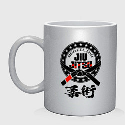 Кружка керамическая Brazilian fight club Jiu jitsu, цвет: серебряный