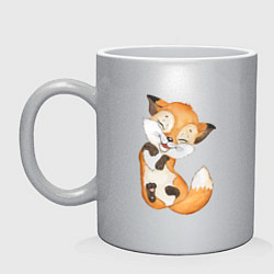 Кружка керамическая Довольная радостная лисичка, цвет: серебряный