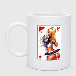Кружка керамическая Дама с кроликом на игральной карте, цвет: белый