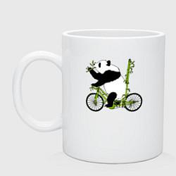 Кружка керамическая Панда на велосипеде с бамбуком, цвет: белый