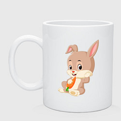 Кружка керамическая Кролик с морковочкой, цвет: белый