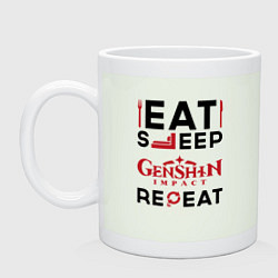 Кружка керамическая Надпись: eat sleep Genshin Impact repeat, цвет: фосфор