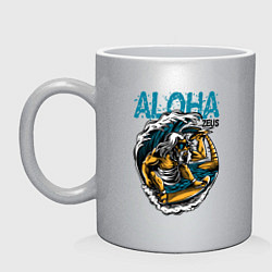 Кружка керамическая Зевс серфингист, цвет: серебряный