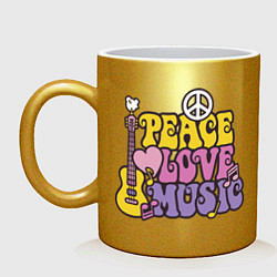 Кружка керамическая Мир любовь и музыка, цвет: золотой