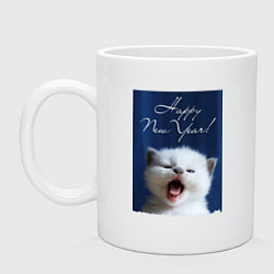 Кружка керамическая Happy New Year! Kitten - cutie, цвет: белый