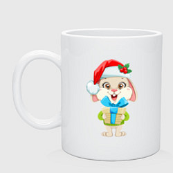 Кружка керамическая Зайчик с подарком новый год, цвет: белый