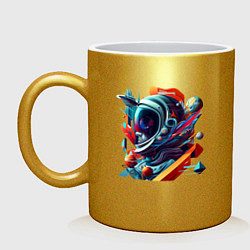 Кружка керамическая Космонавт в кубизме, цвет: золотой