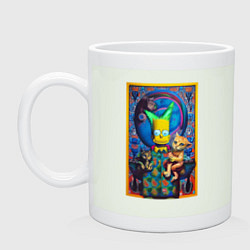 Кружка керамическая Bart Simpson and cats - нейросеть - плакат, цвет: фосфор