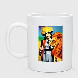 Кружка керамическая Salvador Dali and lion, цвет: белый