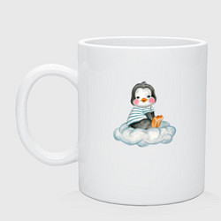 Кружка керамическая Пингвин на облаке, цвет: белый