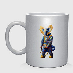 Кружка керамическая Слон - киберпанк - нейросеть, цвет: серебряный