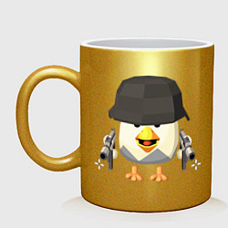 Кружка керамическая Chicken Gun в каске, цвет: золотой
