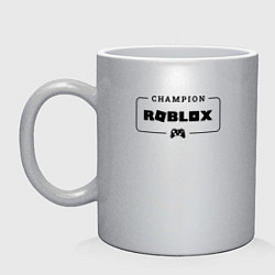 Кружка керамическая Roblox gaming champion: рамка с лого и джойстиком, цвет: серебряный