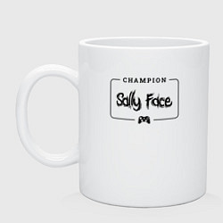 Кружка керамическая Sally Face gaming champion: рамка с лого и джойсти, цвет: белый