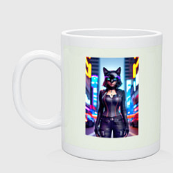 Кружка керамическая Крутая кисуля - киберпанк - Нью-Йорк, цвет: фосфор