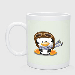 Кружка керамическая Пингвин в шапке лётчика, цвет: фосфор