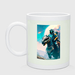 Кружка керамическая Космонавт верхом на динозавре, цвет: фосфор