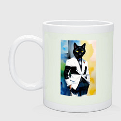 Кружка керамическая Модный чёрный кот-джентльмен - мем, цвет: фосфор