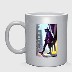 Кружка керамическая Чёрный котяра на своём районе - Бронкс, цвет: серебряный