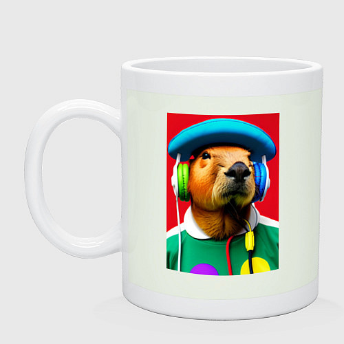 Кружка Капибара в наушниках и шляпе - нейросеть / Фосфор – фото 1