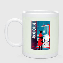Кружка керамическая Онна-бугэйся - девушка-самурай - иероглифы - Япони, цвет: фосфор