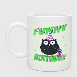 Кружка керамическая Funny Birthday веселого дня рождения и сова в колп, цвет: фосфор