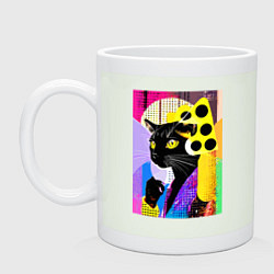 Кружка керамическая Black cat cheese - pop art - poster, цвет: фосфор