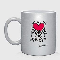 Кружка керамическая Человечки с сердцем - поп арт Кит Харинг, цвет: серебряный