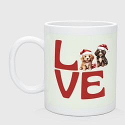 Кружка керамическая Собаки в новогодних колпаках - любовь, цвет: фосфор