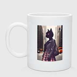 Кружка керамическая Cat fashionista - New York - ai art, цвет: белый