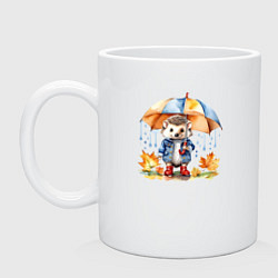 Кружка керамическая Осенний ежик с зонтиком, цвет: белый
