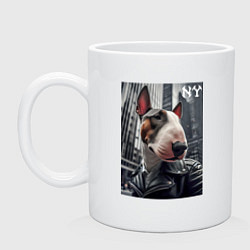 Кружка керамическая Dude bull terrier in New York - ai art, цвет: белый