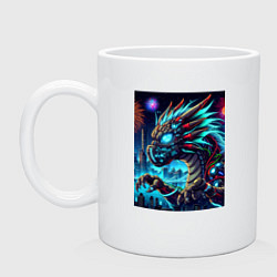 Кружка керамическая Cyber dragon - ai art neon, цвет: белый