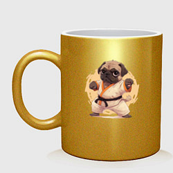 Кружка керамическая Карате мопс, цвет: золотой