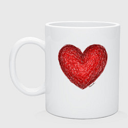 Кружка керамическая Красное сердце нарисованное карандашами, цвет: белый
