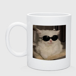 Кружка керамическая Кот мем в очках, цвет: белый