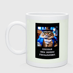 Кружка керамическая Толстый кот стимпанк: признаю свои ошибки гениальн, цвет: фосфор