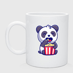 Кружка керамическая Панда ест попкорн, цвет: белый