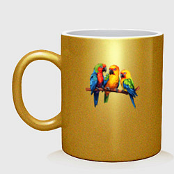 Кружка керамическая Разговор попугаев, цвет: золотой