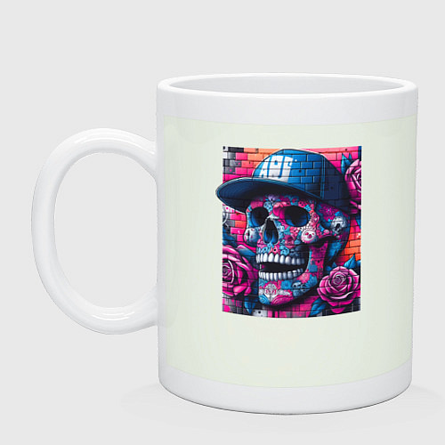 Кружка Череп в бейсболке - граффити / Фосфор – фото 1