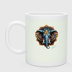 Кружка керамическая Слон с узорами на фоне мандалы, цвет: фосфор