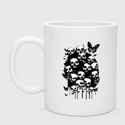 Кружка керамическая Черепа и бабочки - нейросеть, цвет: белый
