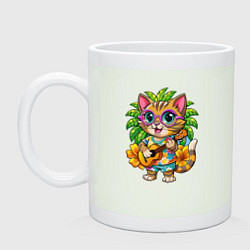 Кружка керамическая Котик играет на гитаре жарким летом, цвет: фосфор